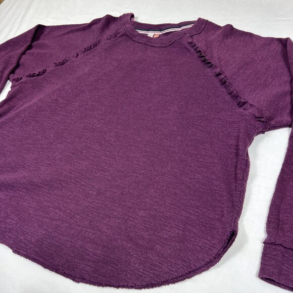 Anthropologie Pilcro Raglan Ruffled Thermal Top Purple Size Small Preppy Office - Picture 3 of 16